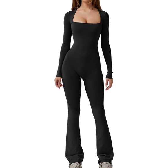 Women Black Square Neck Jumpsuits Romper Playsuit - Picture 1 of 6